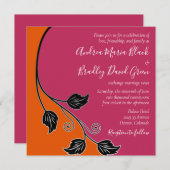 ピンクとオレンジリーフィーつる植物結婚式招待状 招待状 (正面/裏面)