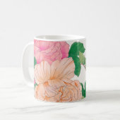 ピンクとオレンジ淡い色ののバラの花 コーヒーマグカップ (正面左)