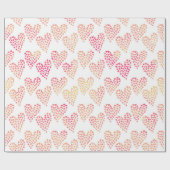 ピンクとオレンジ点々のあるのハートバレンタインデー ラッピングペーパー (フラット)
