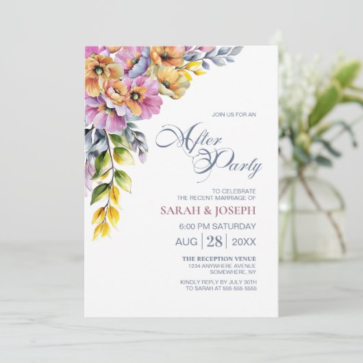 ピンクとオレンジ結婚のフローラのパーティー 招待状 (スタンド正面)