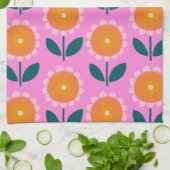 ピンクとオレンジ色のスカンジナビアかわいい花 キッチンタオル (折り畳み)