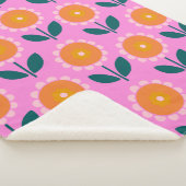 ピンクとオレンジ色のスカンジナビアかわいい花 シェルパブランケット (3/4)