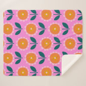 ピンクとオレンジ色のスカンジナビアかわいい花 シェルパブランケット (正面(横))