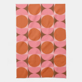 ピンクとオレンジ色の正方形のミッドセンチュリーサークル キッチンタオル (縦)