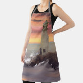 ピンクとオレンジ色の空を持つ海岸灯台 エプロン (インサイチュ)