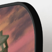 ピンクとオレンジ色の空を持つ海岸灯台 ピックルボールラケット (左詳細)