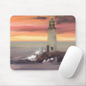 ピンクとオレンジ色の空を持つ海岸灯台 マウスパッド (マウス)