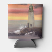 ピンクとオレンジ色の空を持つ海岸灯台 缶クーラー (正面)