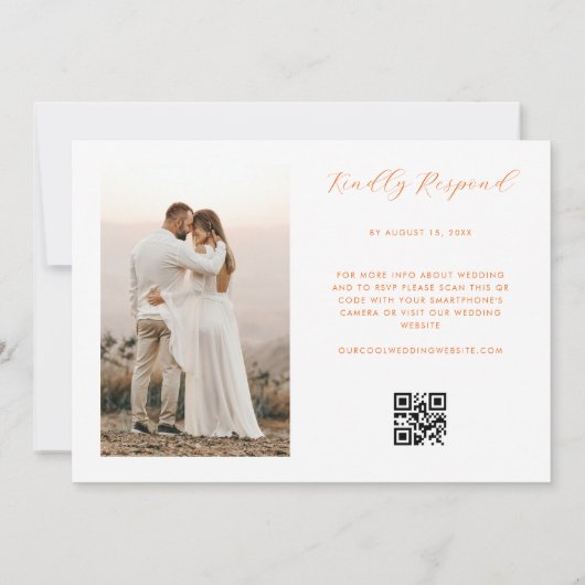 ピンクとオレンジ鮮やかのフローラQRコードフォト結婚ズ 招待状 (裏面)