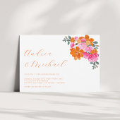 ピンクとオレンジ鮮やかのフローラQRコードフォト結婚ズ 招待状