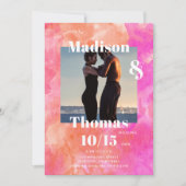 ピンクとオレンジ1フォトミニマはっきりしたリスト結婚ズ 招待状 (正面)