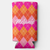 ピンクとオレン名門私立校風のジアーガイルパーソナライズされた スリム缶クーラー (裏面)