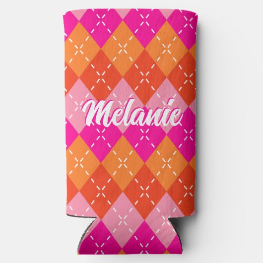 ピンクとオレン名門私立校風のジアーガイルパーソナライズされた スリム缶クーラー (裏面)