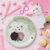 ピンクとカベルネの花の緑 ペーパープレート (パーティー)