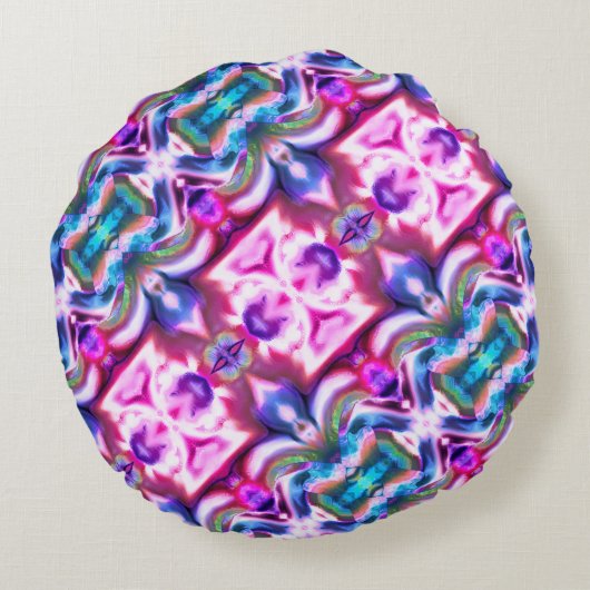 ピンクとカラフルのラッピングと粗いガラススタイル ラウンドクッション (裏面)