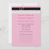 ピンクとガーリー黒のベビーシューズ赤ちゃんシャワー 招待状 (裏面)