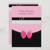 ピンクとガーリー黒のベビーシューズ赤ちゃんシャワー 招待状 (正面/裏面)