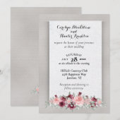 ピンクとクリムゾンのバラとモノグラム結婚の 招待状 (正面/裏面)