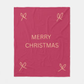 ピンクとクリームのイラストボウ メリークリスマス フリースブランケット (正面)