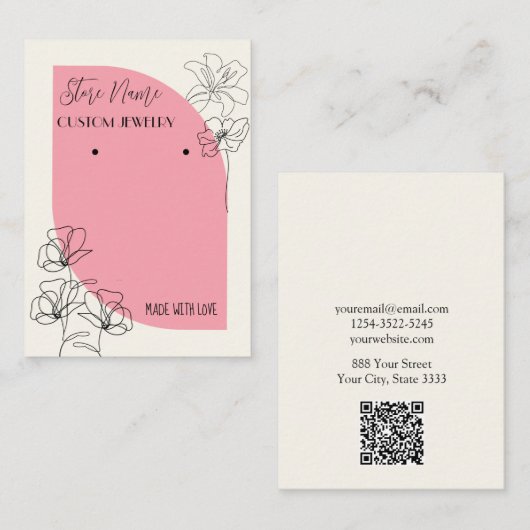 ピンクとクリームのジュエリーイヤリングディスプレイ 名刺 (正面/裏面)