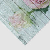ピンクとクリームのバラオンティール（緑がかった色）ウッドプランク 薄葉紙 (詳細)