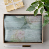 ピンクとクリームのバラオンティール（緑がかった色）ウッドプランク 薄葉紙 (ギフト)