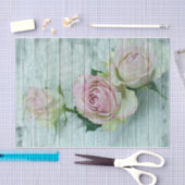 ピンクとクリームのバラオンティール（緑がかった色）ウッドプランク 薄葉紙 (クラフト)