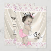 ピンクとクリームのパールとレースのベビーシャワー 招待状 (正面/裏面)