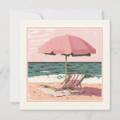 ピンクとクリームのビーチ椅子と傘 ノートカード (正面)