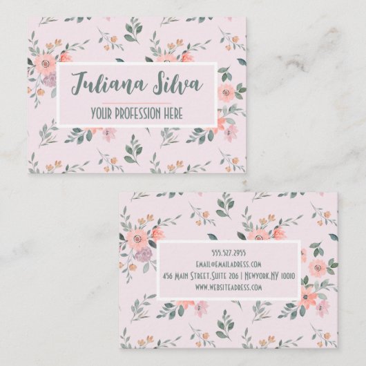 ピンクとクリームのフローラ 名刺 (正面/裏面)