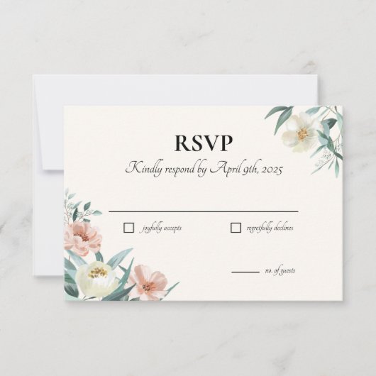 ピンクとクリームのフローラRSVPカード (正面)