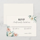 ピンクとクリームのフローラRSVPカード (正面/裏面)