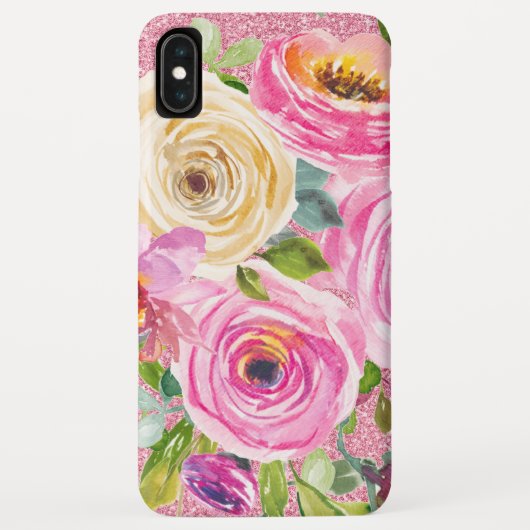 ピンクとクリームの水彩バラとピンクのラメ Case-Mate iPhoneケース (裏面)