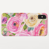 ピンクとクリームの水彩バラとピンクのラメ Case-Mate iPhoneケース (裏面(横))