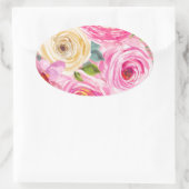 ピンクとクリームの水彩ローズ - ピンクのグリッター 楕円形シール (バッグ)