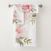 ピンクとクリームの牡丹パーソナライズされた バスタオルセット (インサイチュ)