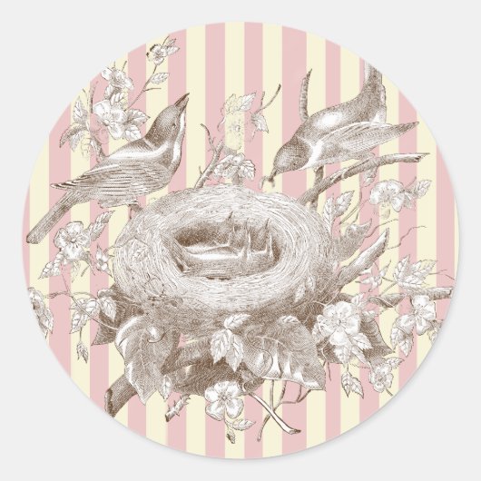 ピンクとクリームの背景のラ・プティ・ファミリー ラウンドシール (正面)