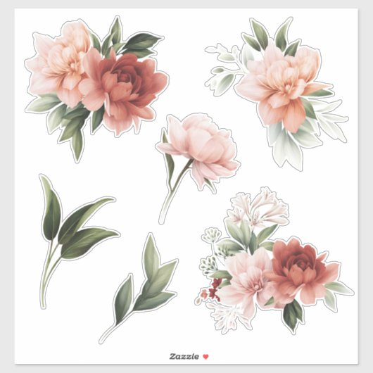 ピンクとクリームの花と緑のビニールのシール シール (シート)
