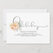 ピンクとクリームの花のスクリプト ベビーシャワー 招待状 (正面)