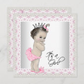 ピンクとクリームの赤ちゃんシャワー 招待状 (正面/裏面)