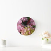 ピンクとクリームアジサイ ラウンド壁時計 (ホーム)