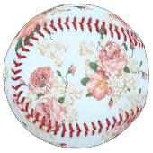 ピンクとクリームオンブルーヴィンテージフローラ ソフトボール (正面左)
