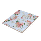 ピンクとクリームオンブルーヴィンテージフローラ    タイル (側面)