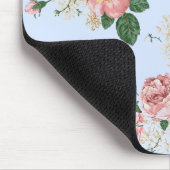 ピンクとクリームオンブルーヴィンテージフローラ マウスパッド (コーナー)