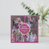 ピンクとクリームクリスマス4角写真コラージュ シーズンカード (スタンド正面)