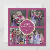 ピンクとクリームクリスマス4角写真コラージュ シーズンカード (正面)