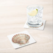 ピンクとクリームシーシェル スクエアペーパーコースター (インサイチュ)