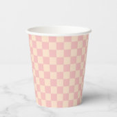 ピンクとクリームチェッカーボード 紙コップ (裏面)