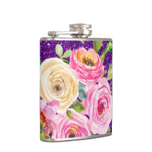 ピンクとクリームパープルバラの水彩グリッター