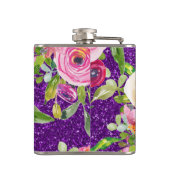 ピンクとクリームパープルバラの水彩グリッター フラスク (裏面)